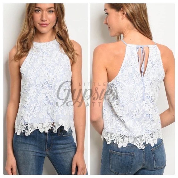 Little Cottage Blue Gingham Lace Top - Picture 7 of 8